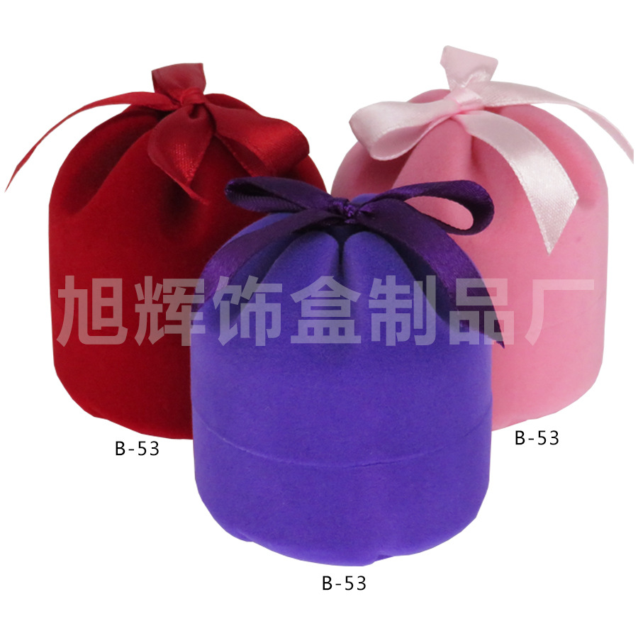 厂家现货供应圆袋形植绒首饰礼品盒 珠宝饰品包装盒戒指盒耳钉盒