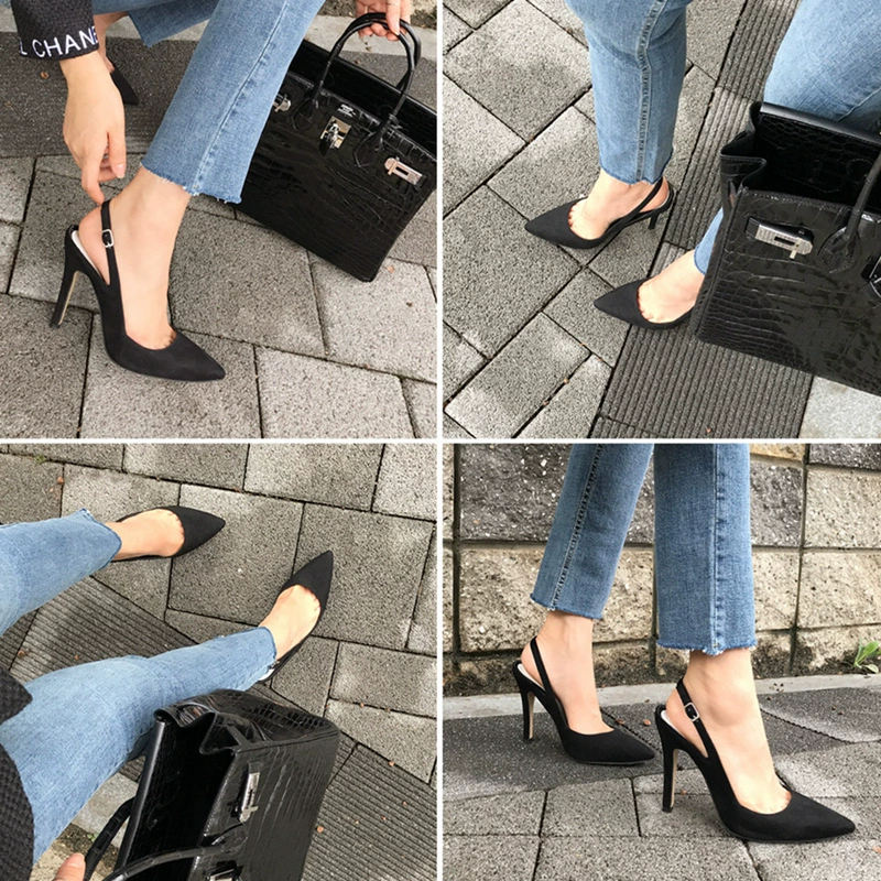 Сандалии с носком-носиком, корейский стиль Slingback высокие каблуки, в комплекте универсальный чехол для обуви