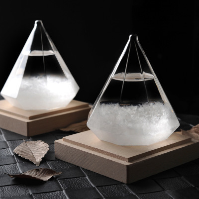 天气预报瓶玻璃工艺品 家居摆件生日礼品石风暴瓶榉木