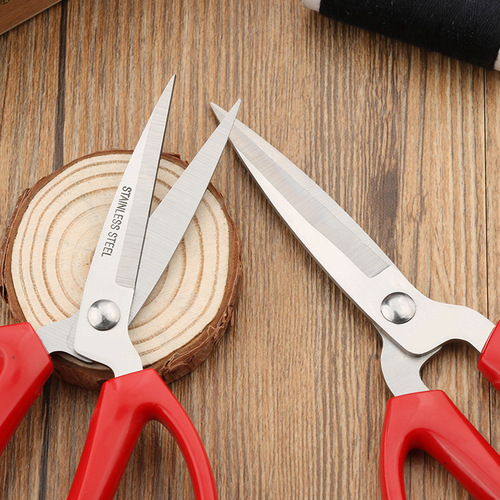 Stainless steel office household scissors red plastic handle scissors cloth thread student scissors gift stall large, medium and small scissors