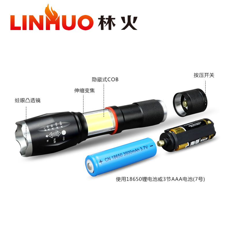 Fábrica al por mayor LED zoom telescópico linterna de luz fuerte T6 oculto COB cola fuerte carga magnética linterna de luz fuerte