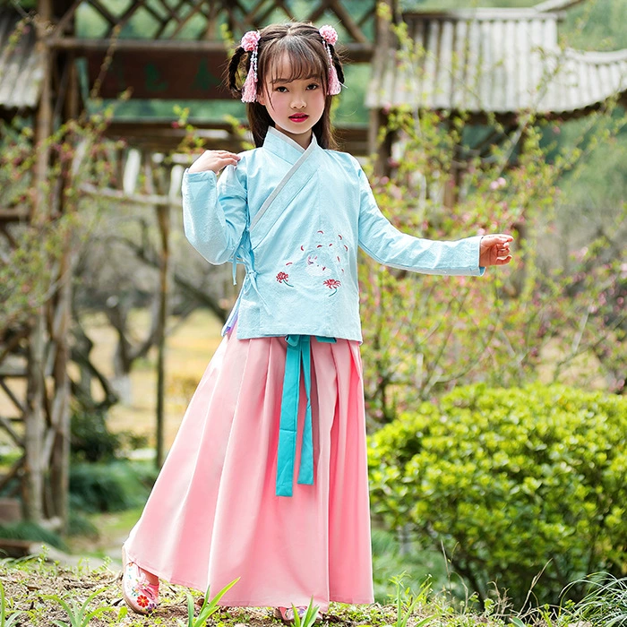 Han Yuefang 2018 новый оригинальный ханьфу на весну и осень традиционный костюм Guoxue Tang для девочек ханьфу костюм юбка