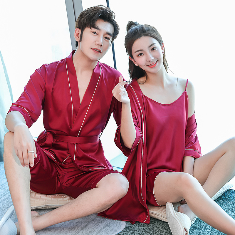 贵绣男女情侣睡衣夏季韩版可爱性感可外穿家居服套装春秋薄款短袖