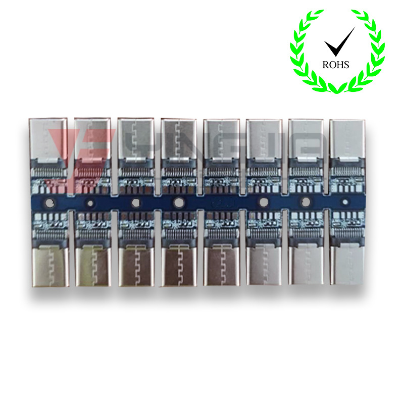 USB 2.0 TYPE-C 公头连接器母座4焊点铆压拉伸快充连接器长休带板