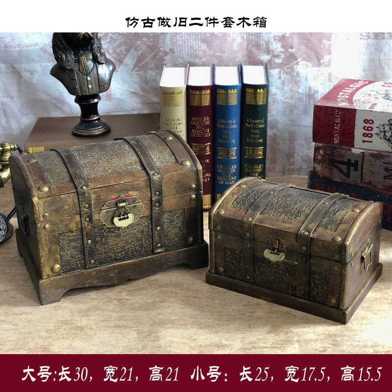 Vintage Pirate Box Golden Treasure Box with Lock Imitation Classical Wooden Box Decorative Props Old-fashioned Old-fashioned Factory Hot Sale Vintage Pirate Box Golden Treasure Box with Lock Imitation Classical Wooden Box Decorative Props Old-fashioned Old-fashioned Factory Hot Sale