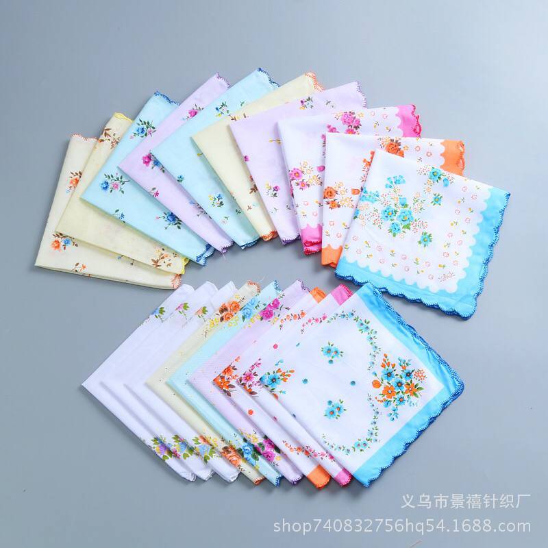 Small floral cartoon crescent edge handkerchief white printed cotton handkerchief ladies towel Tea Towel logo