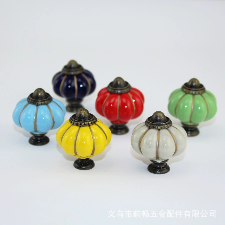 Диаметр 33 мм Европейская пасторальная керамическая ручка с одним отверстием для ящика шкафа дверная ручка для шкафа позолоченная древняя красочная Тыква