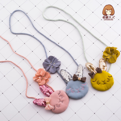 可爱公主风蝴蝶结布艺花朵小兔子童装配饰项链生日礼物礼品