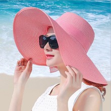 大沿草帽夏季韩版潮帽子女可折叠夏天沙滩帽太阳帽防晒女士遮阳帽