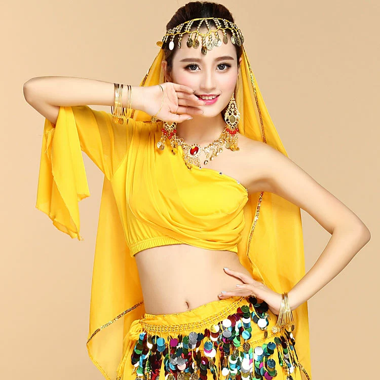Фабрика оптом танец живота Индийский танец дай танец Синьцзян танец диагональный плечо топ плечо горный хрусталь марлевый Топ