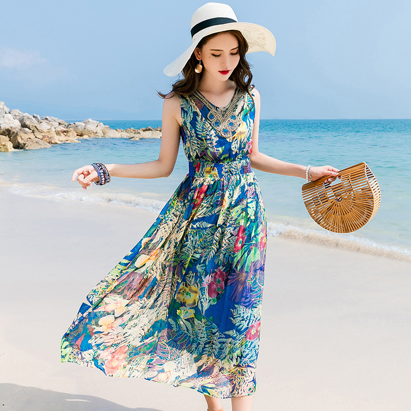 Silk Dress Women's Ladies Fashion Long Dress Floral Dress Bohemian Dress Silk Dress Women's Ladies Fashion Long Dress Floral Dress Bohemian Dress