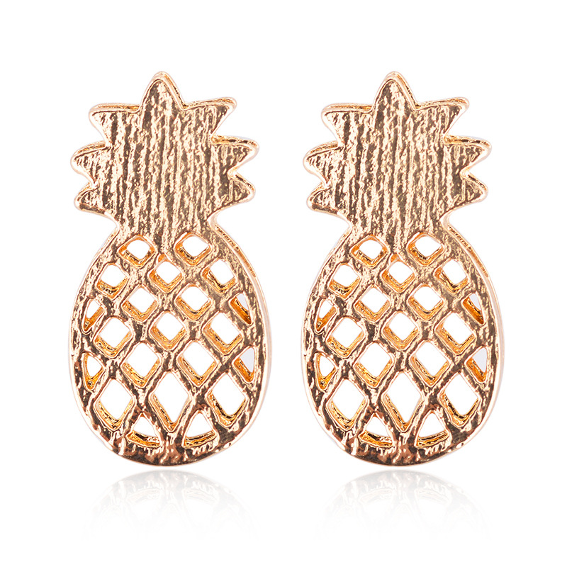 Boucles d'oreilles en forme d'ananas brossées minimalement évidées, bijoux en alliage électroplaqué, produit explosif_voghion.com