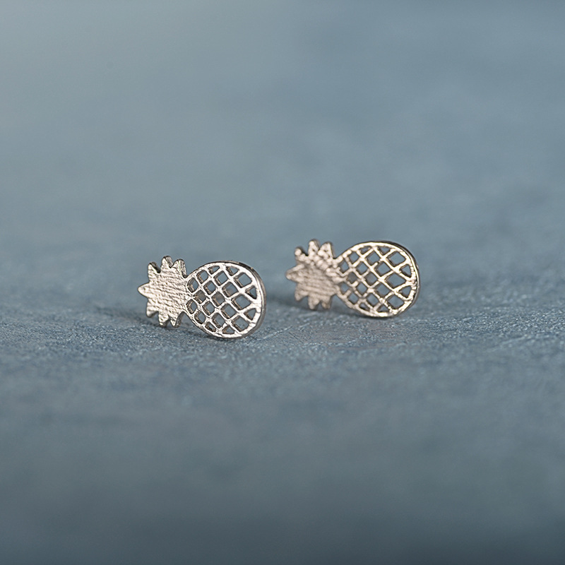 Boucles d'oreilles en forme d'ananas brossées minimalement évidées, bijoux en alliage électroplaqué, produit explosif_voghion.com