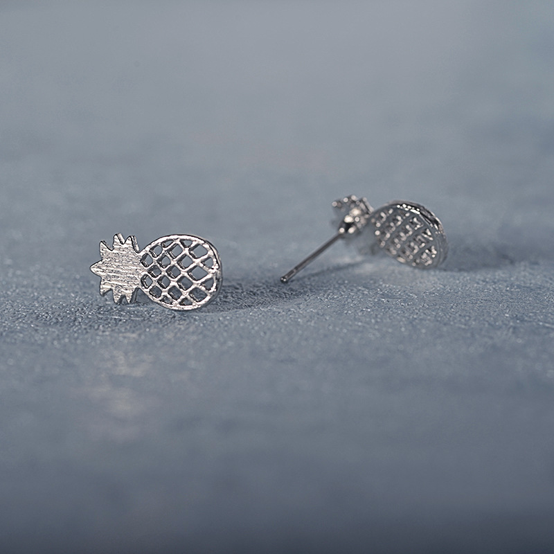 Boucles d'oreilles en forme d'ananas brossées minimalement évidées, bijoux en alliage électroplaqué, produit explosif_voghion.com