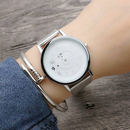 Korean version concept fashion watch mesh belt unisex watch turntable trend unisex steel band watch foreign trade watch