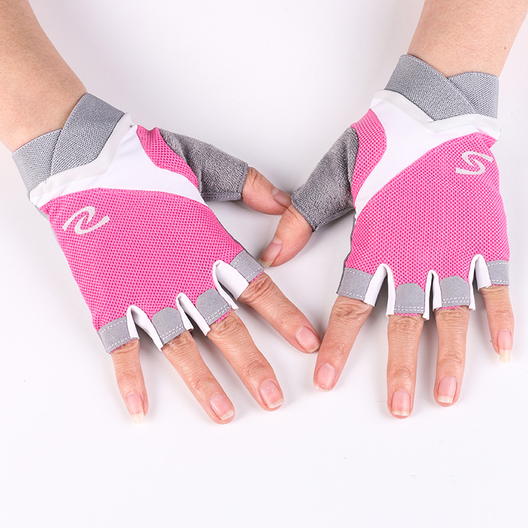 Hombres y mujeres guantes de fitness nueva yoga bicicleta deportes al aire libre ciclismo transpirable fino sol-prueba medio dedo guantes