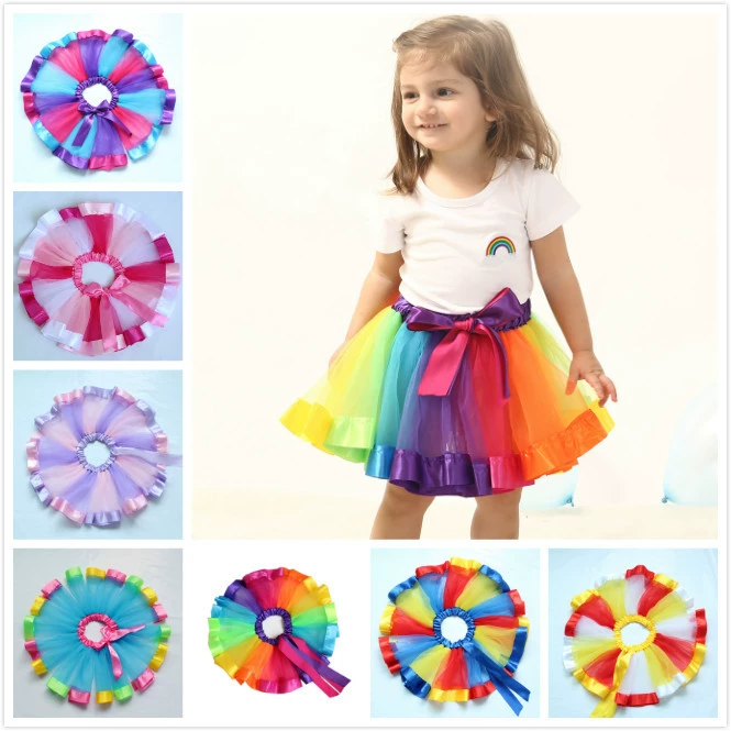 Юбка-пачка tutu радужная из сетки для девочек
