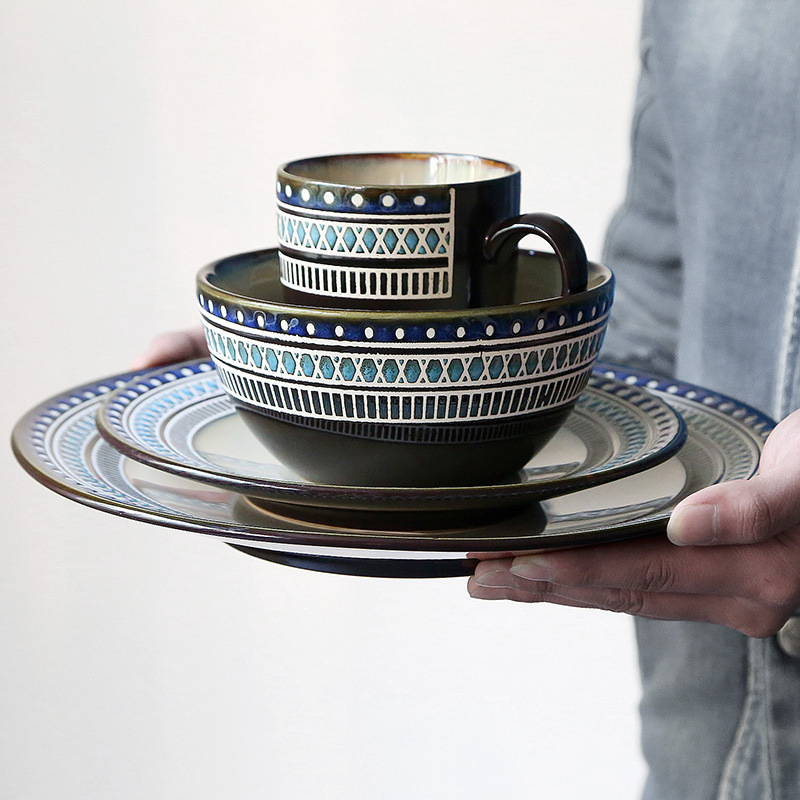 欧美客异域风情餐具套装美式陶瓷西餐盘子菜盘沙拉碗面碗马克杯