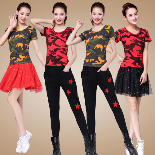 Tingzimei square dance costume new suit  summer cotton camouflage sailor dance performance costume dancing clothes for women
