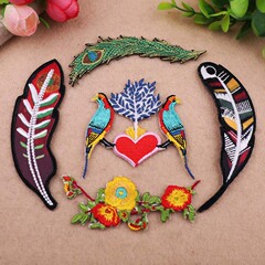 Embroidered Fabric Patch Computerized Embroidery Charm Personalized DIY Mandarin Duck Feather Flower Hole Repair Clothing Patch