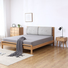 简约纯实木床实木双人床软包靠背红白橡木卧室床单人床定制1.8米