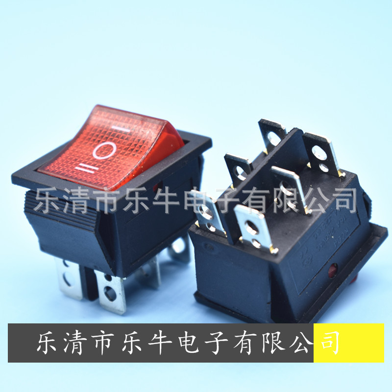 船型开关 KCD4 3档6脚带灯翘板开关 16A 3档电源开关 KCD2