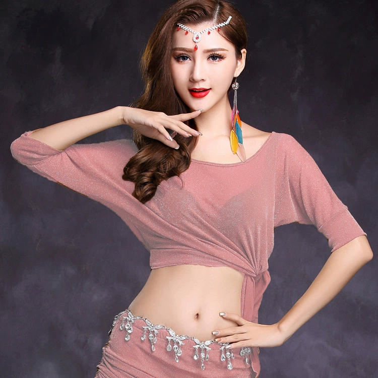 Топ для танца живота 2023 Новая одежда для практики Топ с короткими рукавами Групповая одежда Практическая одежда Настольная одежда Сетка Сексуальная