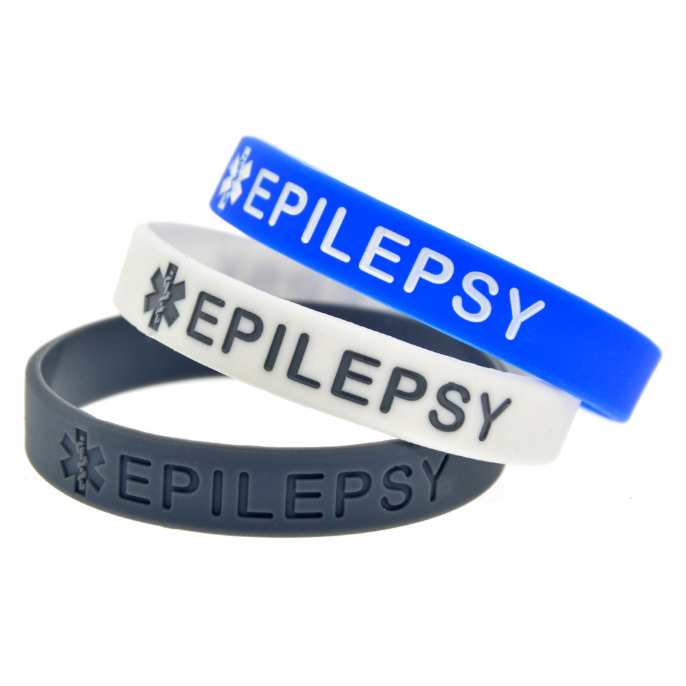 Medical Alert Epilepsy硅胶手环医疗警示语手带男女手镯成人尺寸