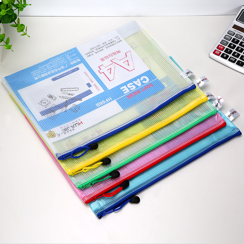 Huajie factory direct wholesale multi-specification transparent mesh zipper bag file bag portable information bag office supplies