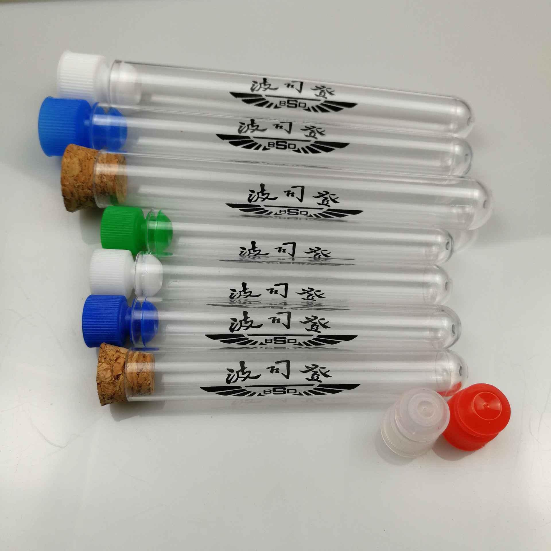 卓峰厂家直供 塑料印刷试管 PS塑料带logo 配木塞塑料塞 单色印刷