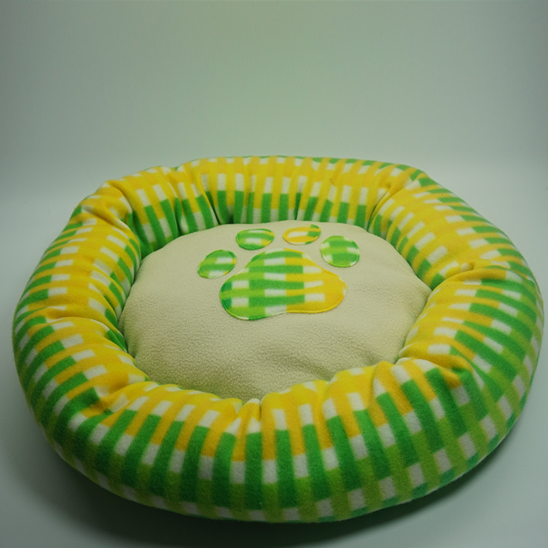 Inventario de fábrica de nido para perros de peluche circular con flor, cojín para mascotas para todas las estaciones, huellas de pies transpirables para gatos, cojín para perros, envío inmediato