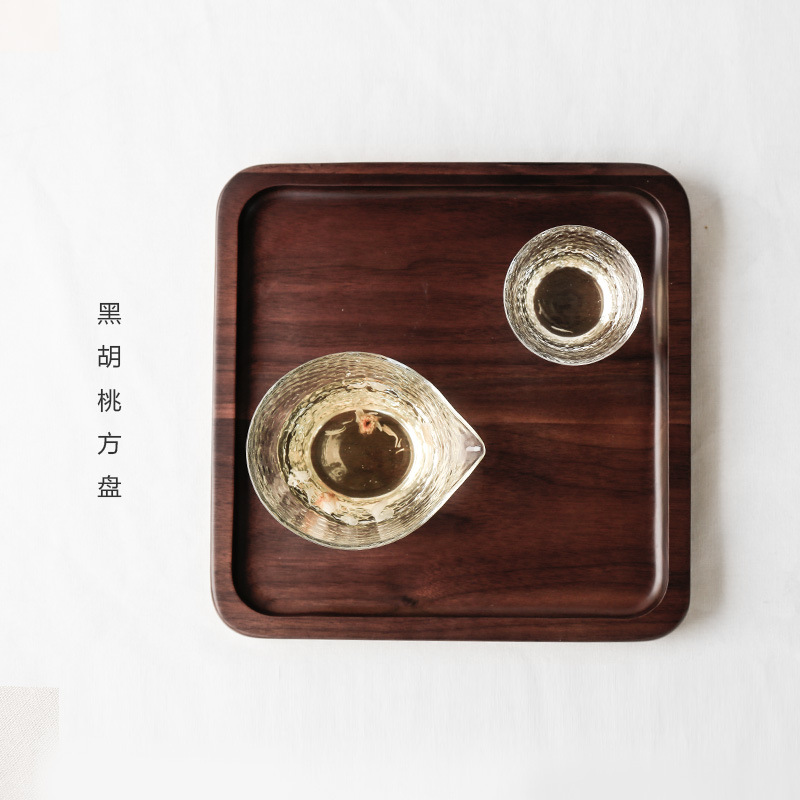 正方形实木茶盘 黑胡桃木水果盘 家用茶盘咖啡店点心盘