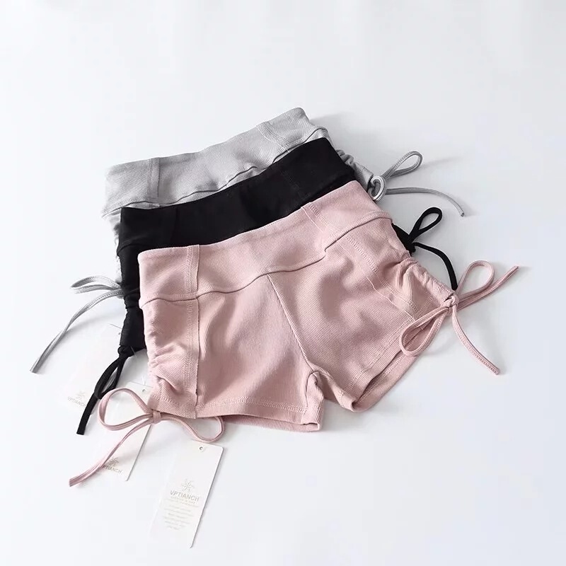 Hot Girl Summer High-Waisted Elastic Knitted Tie-Up Shorts for Women, Summer Solid Color Slim Fit Hip-Hugging Sports Yoga Shorts