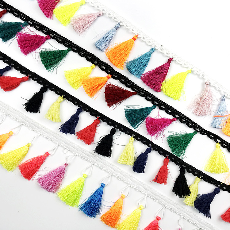 厂家直销 扫把毛线流苏花边 小香风涤纶吊穗5cm彩色排须花边 批发