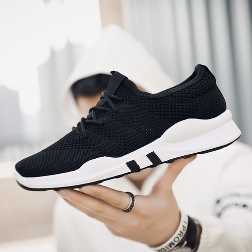 Running shoes  autumn sports and casual shoes trendy fly woven breathable soft sole fashion mesh casual men's shoes