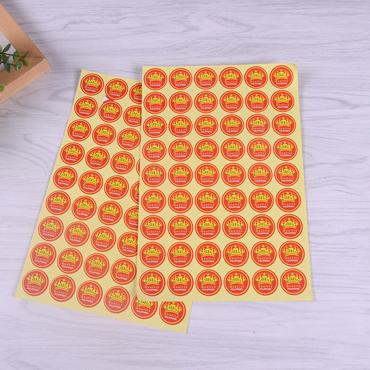 迷你圆形彩色水果不干胶标签 皇冠水果蔬菜商标黄底彩色印刷贴纸