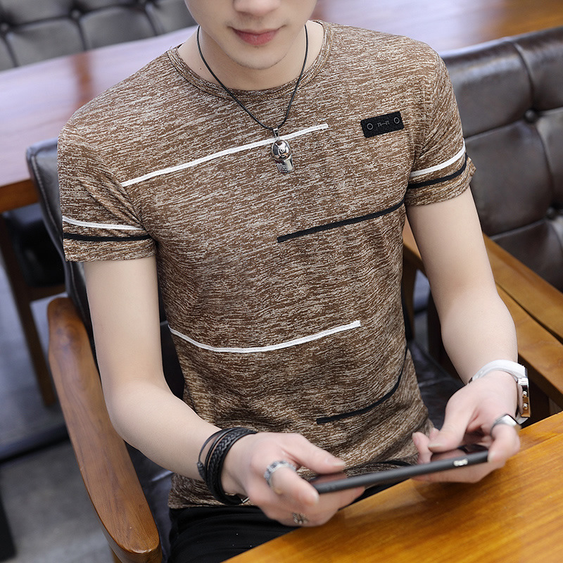 2023 nueva camiseta de manga corta de seda de hielo para hombre cuello redondo delgado más tamaño verano estilo coreano media manga transfronteriza