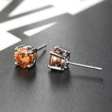 厂家直供7MM圆形彩色锆石耳钉韩版欧美女士时尚耳饰 四爪锆石耳钉