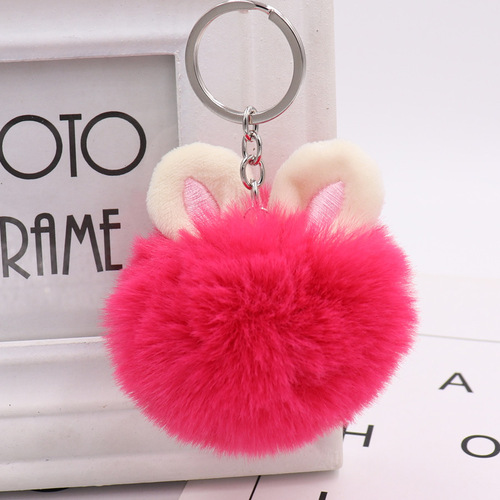 Cute Rabbit Ears Fur Ball Bag Pendant Imitation Rex Rabbit Fur Ball Pendant Fur Car Keychain Gift Wholesale