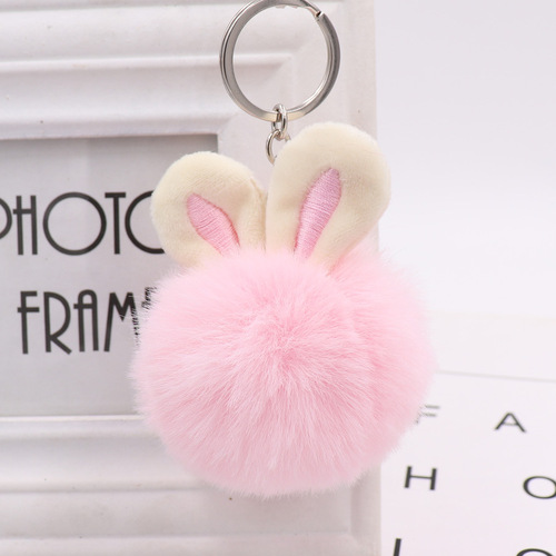 Cute Rabbit Ears Fur Ball Bag Pendant Imitation Rex Rabbit Fur Ball Pendant Fur Car Keychain Gift Wholesale