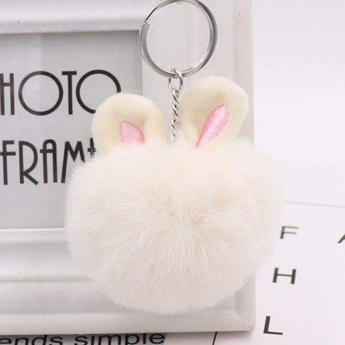 Cute Rabbit Ears Fur Ball Bag Pendant Imitation Rex Rabbit Fur Ball Pendant Fur Car Keychain Gift Wholesale