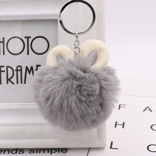 Cute Rabbit Ears Fur Ball Bag Pendant Imitation Rex Rabbit Fur Ball Pendant Fur Car Keychain Gift Wholesale