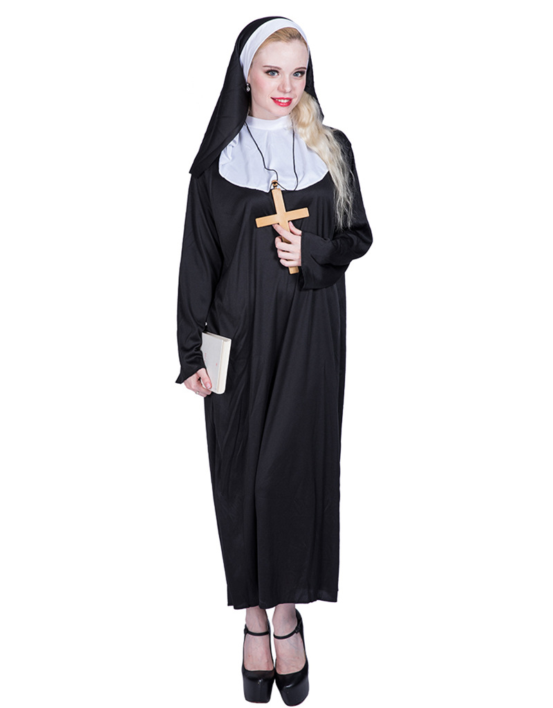 Fabricante en stock de Halloween profesional juego de rol traje de Halloween religiosa monja predicador cos traje
