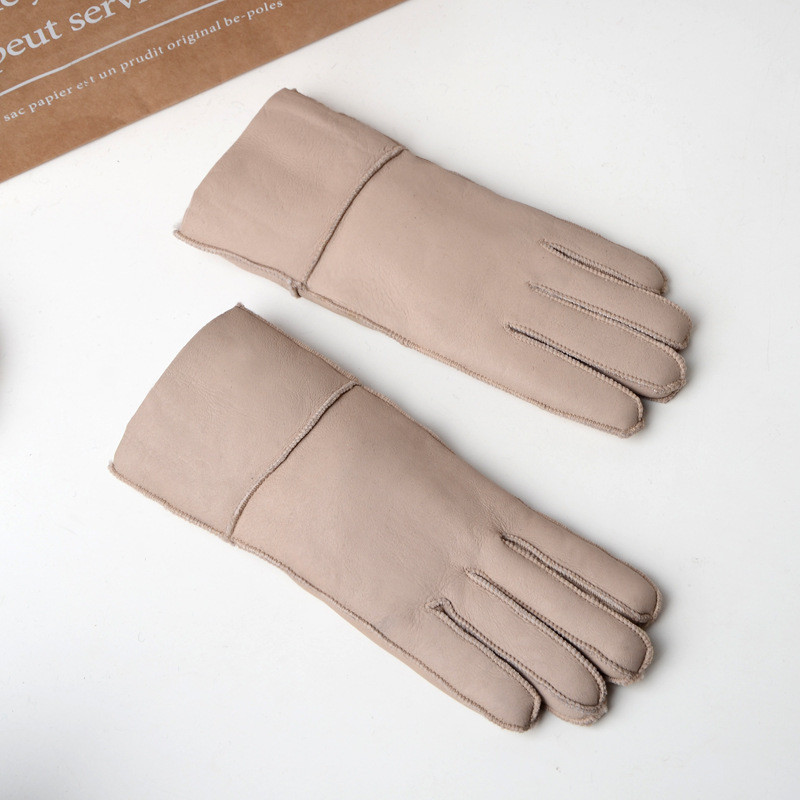 便宜秋冬保暖手套男士羊皮羊毛手套分指户外骑行防寒羊皮毛一体