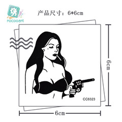 瑞卡龍跨境防水情趣紋身貼 原創暗黑手繪線條 ins風黑白紋身貼