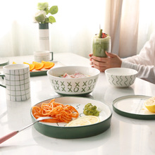 陶瓷餐具套装 手绘线条北欧风简约碗碟深浅盘沙拉碗一人食早餐盘