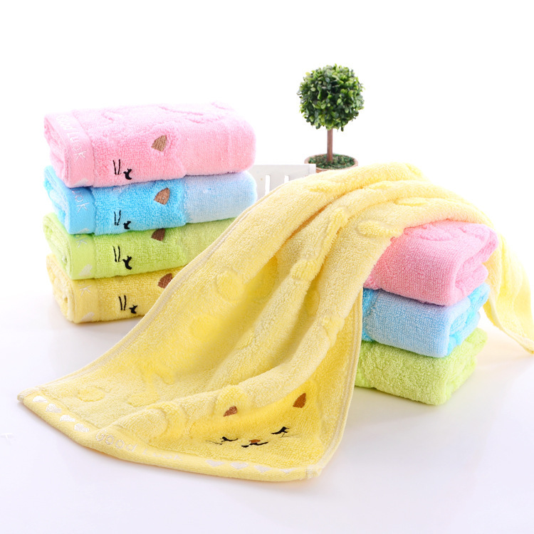 Wholesale Bamboo Fiber Children's Face Wash Towel Cartoon Music Embroidery Kitten Children's Towel Soft Absorbent Gift Towel