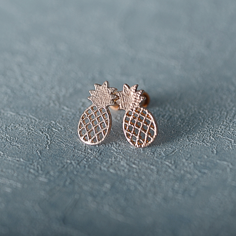 Boucles d'oreilles en forme d'ananas brossées minimalement évidées, bijoux en alliage électroplaqué, produit explosif_voghion.com