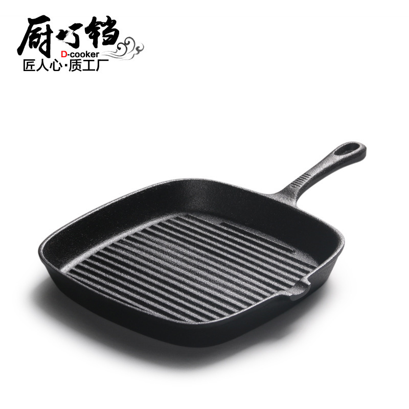 Cast Iron Steak Frying Pan, Western-Style Steak Pan, Striped Square Cast Iron Pan, 24cm, Gift, Household Non-Coated Pan Cast Iron Steak Frying Pan, Western-Style Steak Pan, Striped Square Cast Iron Pan, 24cm, Gift, Household Non-Coated Pan