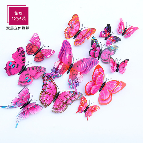 3D Stereo Double Layer Simulated Butterfly Creative Home Living Room Background Wall Decor Sticker PVC Colorful Butterfly Wall Sticker